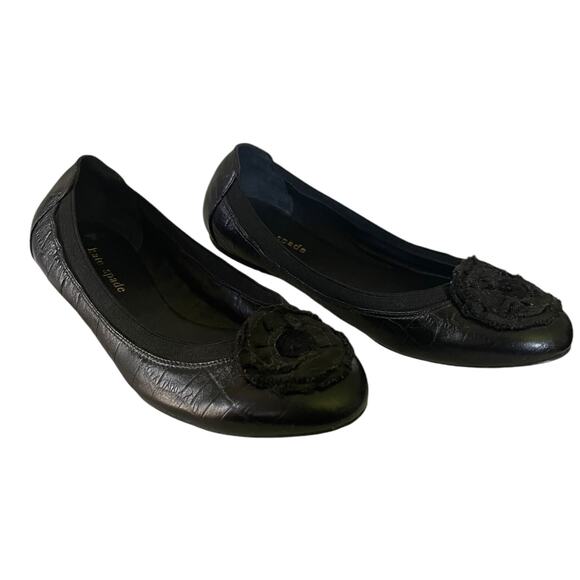 Kate Spade Black Leather Slip On Ballet Flats Size 6.5 - Picture 2 of 8